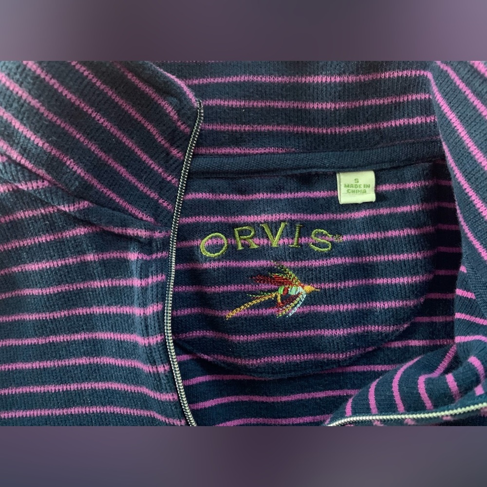 Orvis 100% Cotton Striped Quarter Zip Women’s Sweatshirt, Size Small - Picture 3 of 7